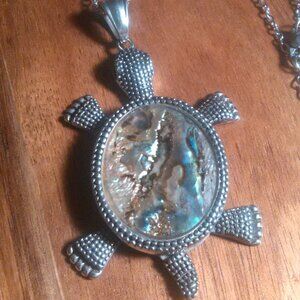 Abalone Turtle Stainless Steel Pendant Necklace